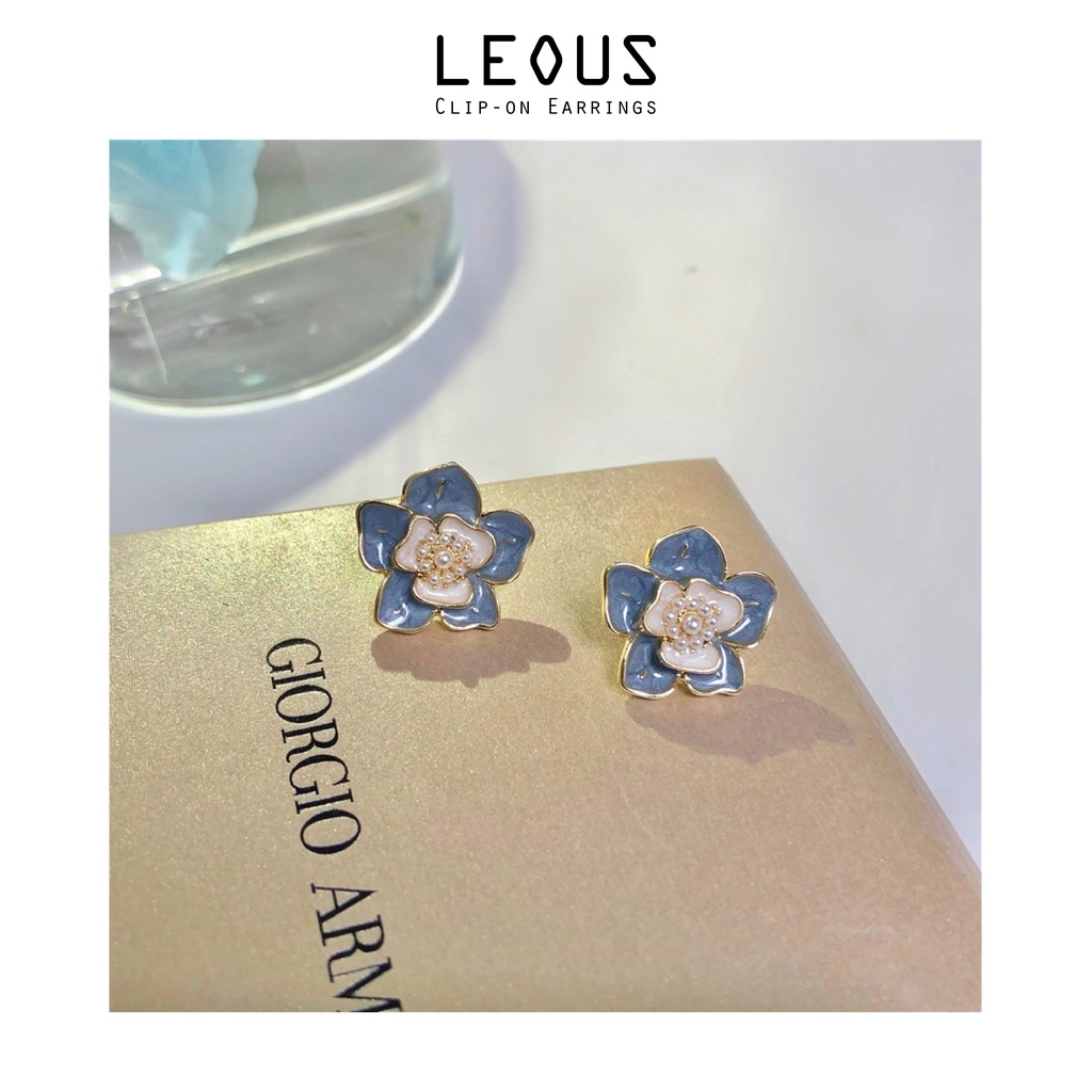 Khuyên tai kẹp không bấm lỗ chốt điều chỉnh K060 bằng hợp kim mạ vàng hình bông hoa dáng ngắn Leous Accessories