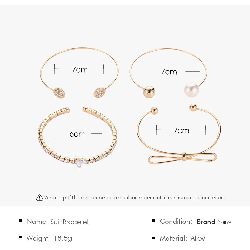 Set Vòng Tay Bốn Món Có Thể Điều Chỉnh Kích Thước Xinh Xắn Cho Nữ