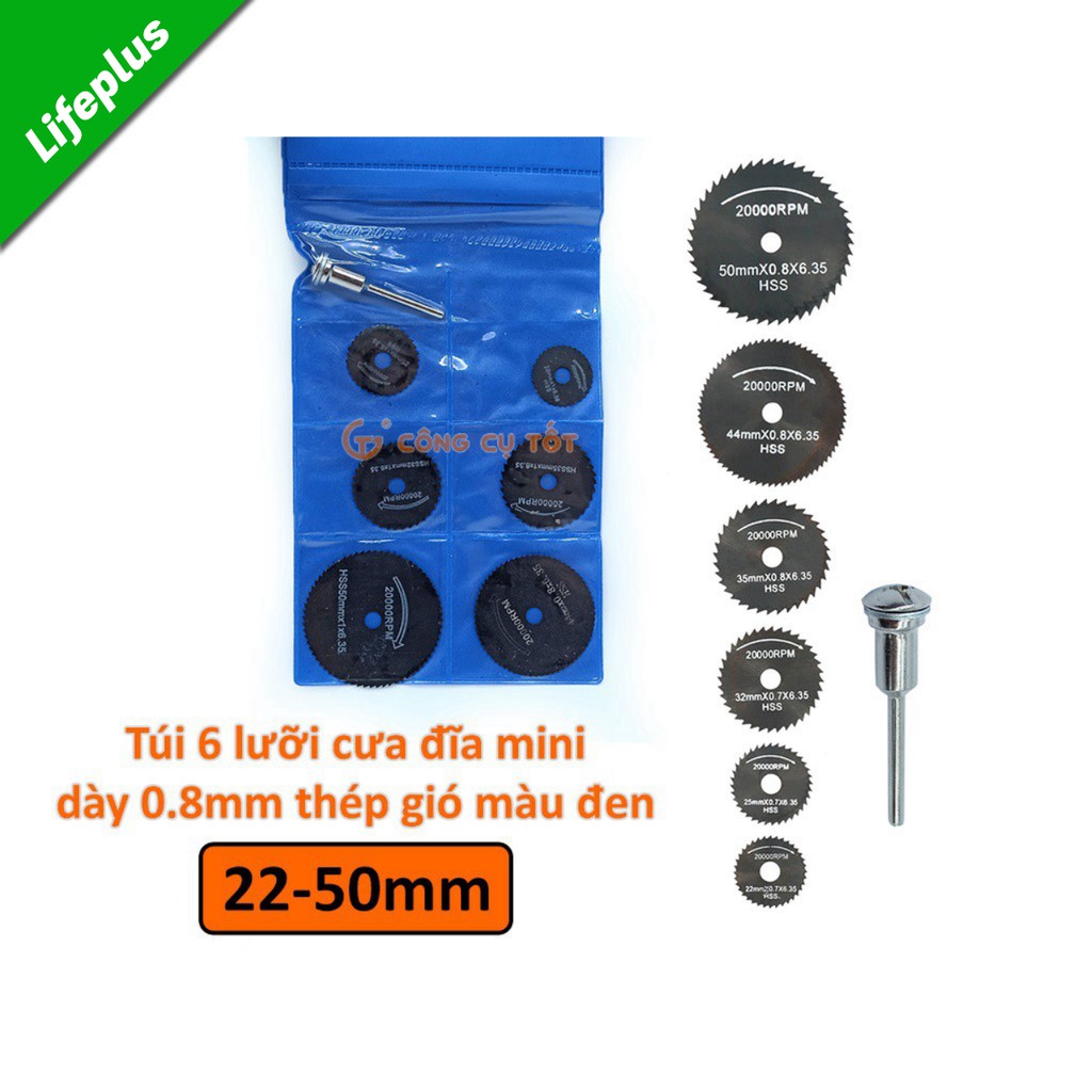 Bộ 6 lưỡi cưa đĩa mini 22-44mm thép gió đen dày 0.8mm
