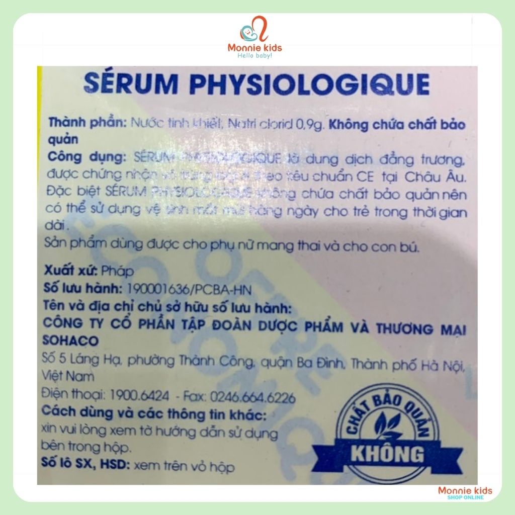 Nước muối sinh lý cho trẻ sơ sinh PHYSIODOSE Pháp, nước muối sinh lý 40x5ml - Monnie Kids