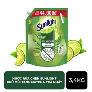 Nước rửa chén sunlight trà xanh túi 3.4kg nắp vặn