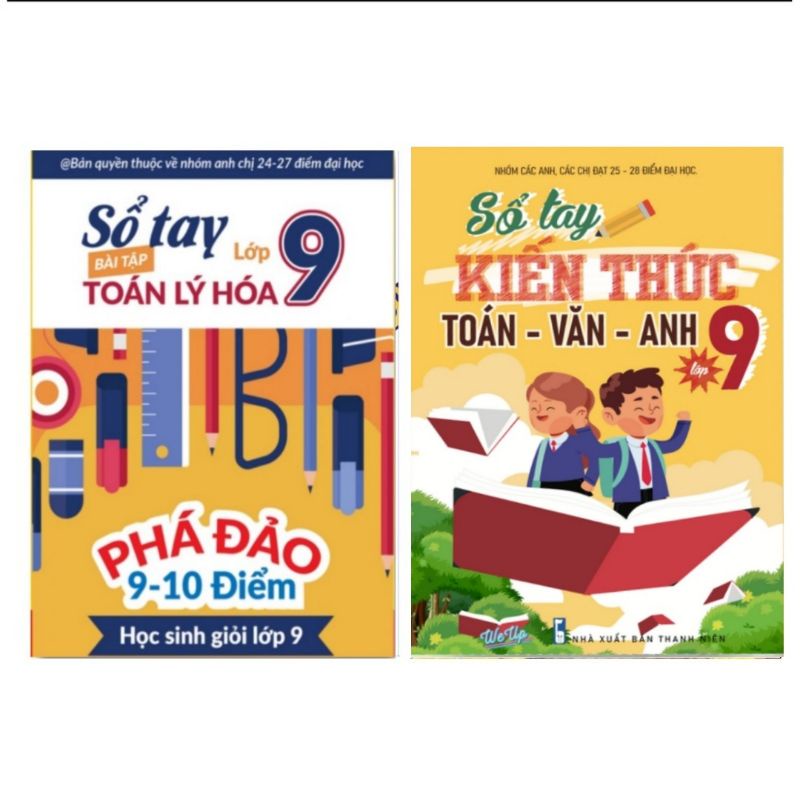 2 cuốn sổ tay kiến thức toán văn anh lớp 9 và sổ tay toán lí hóa lớp 9