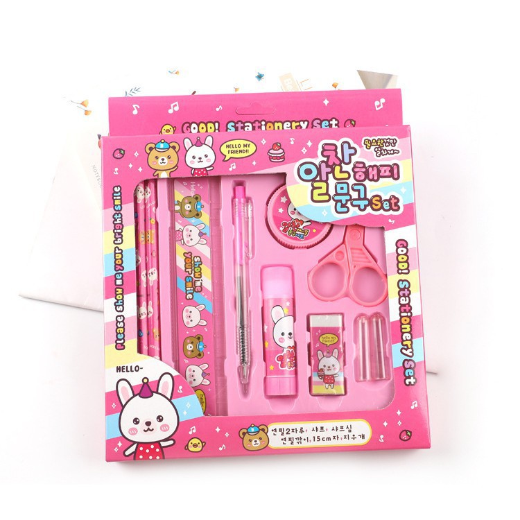 Set đồ dùng học tập cho bé 9 món xuất Hàn, dụng cụ học tập tiểu học - ZOZO CHIP00093