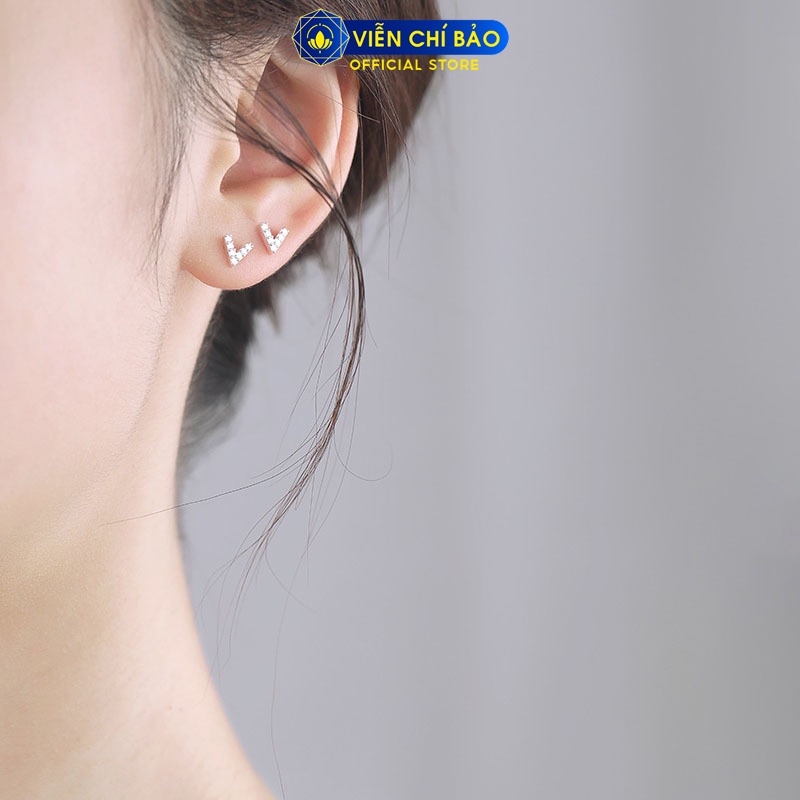 Bông tai bạc nữ chữ V đính đá chất liệu bạc S925 thời trang phụ kiện trang sức nữ Viễn Chí Bảo B400572
