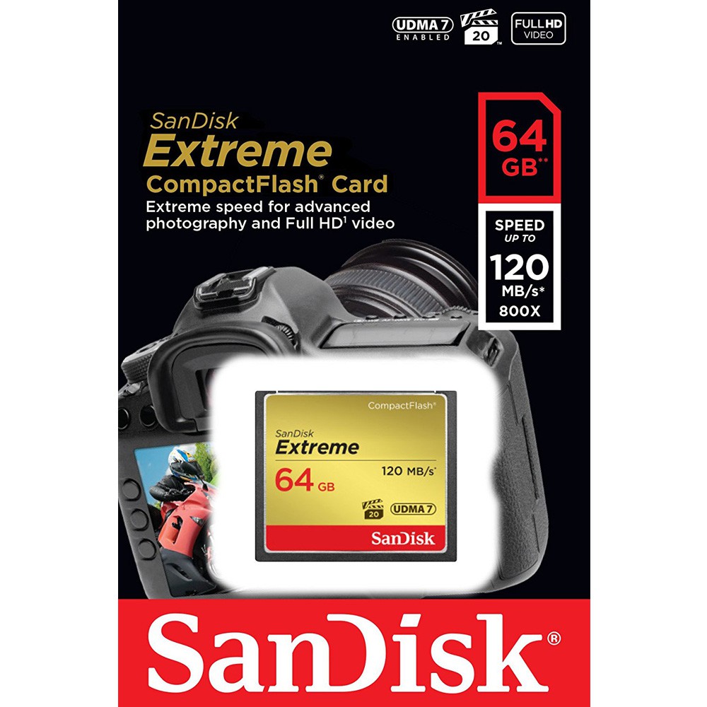 Thẻ nhớ Compact Flash (CF) Sandisk Extreme 800X 64GB 120MB/s (Vàng)