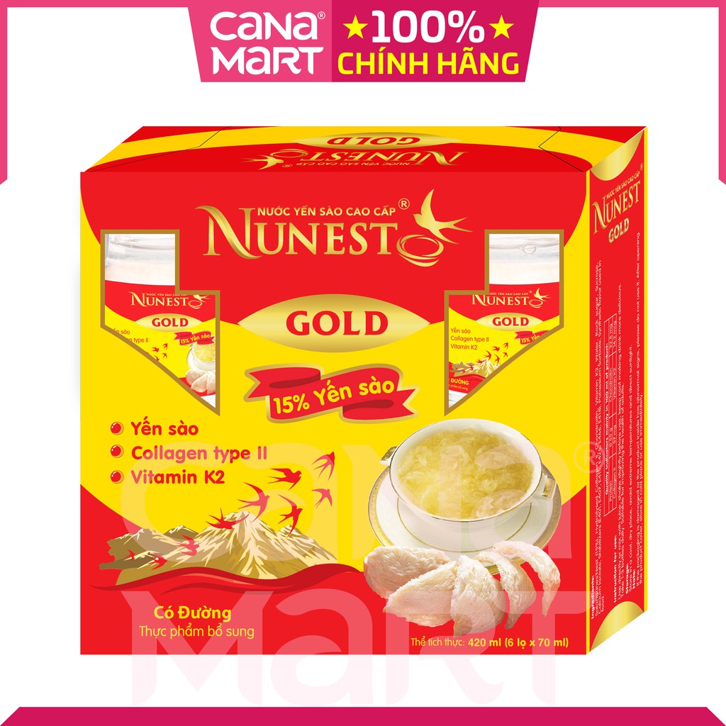 Nước yến sào cao cấp Nunest Gold bồi bổ sức khỏe (Hộp 6 lọ x 70ml])