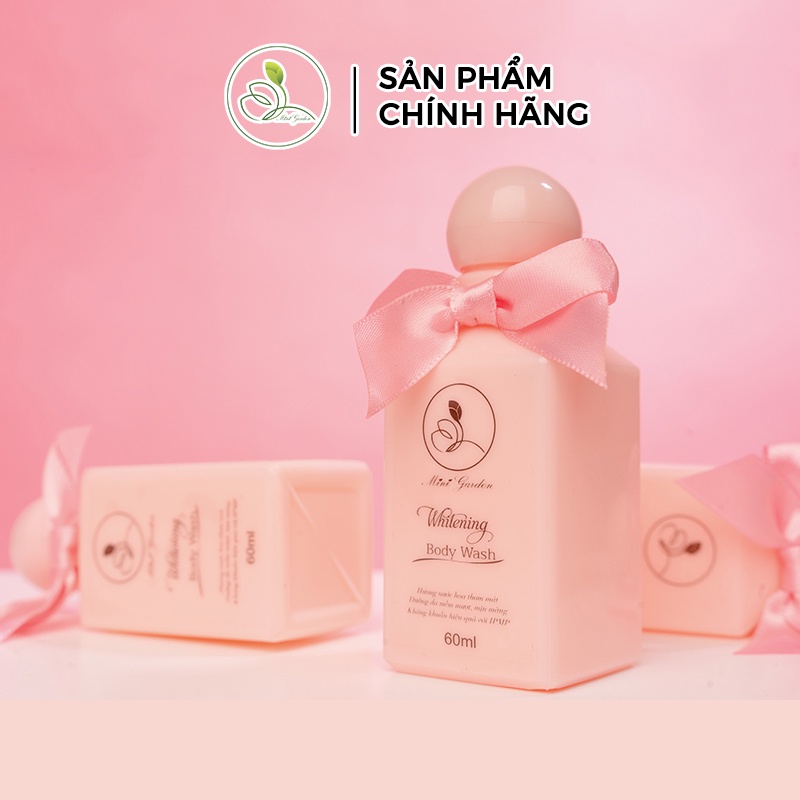 Combo sữa tắm men bia Mini garden Whitening Body Wash chai 60ml và túi đa năng 16cm