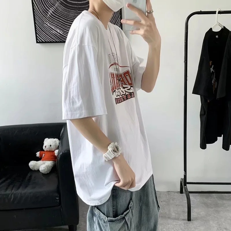 Áo Thun Nam Tay Ngắn Cổ Tròn In Chữ Phong Cách Retro Đơn Giản Thời Trang Size M-8XL