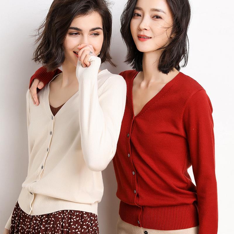 Áo thun len áo khoác cardigan tay dài nữ cổ tim hàn quốc 7 cúc