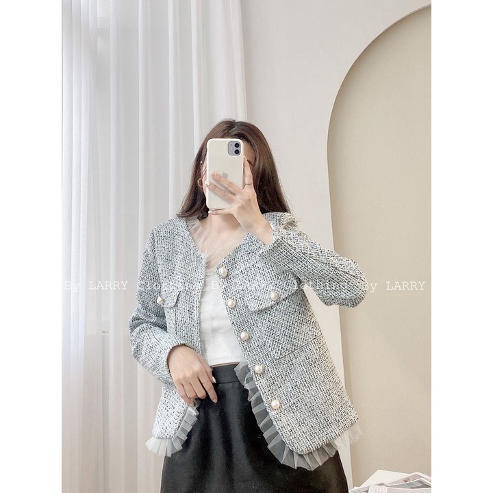 Áo Khoác Dạ Tweed Cao Cấp Gam Màu Mới Hottrend Kem Dải Lụa Khăn Cao Cấp A293 - Larry Clothing | BigBuy360 - bigbuy360.vn