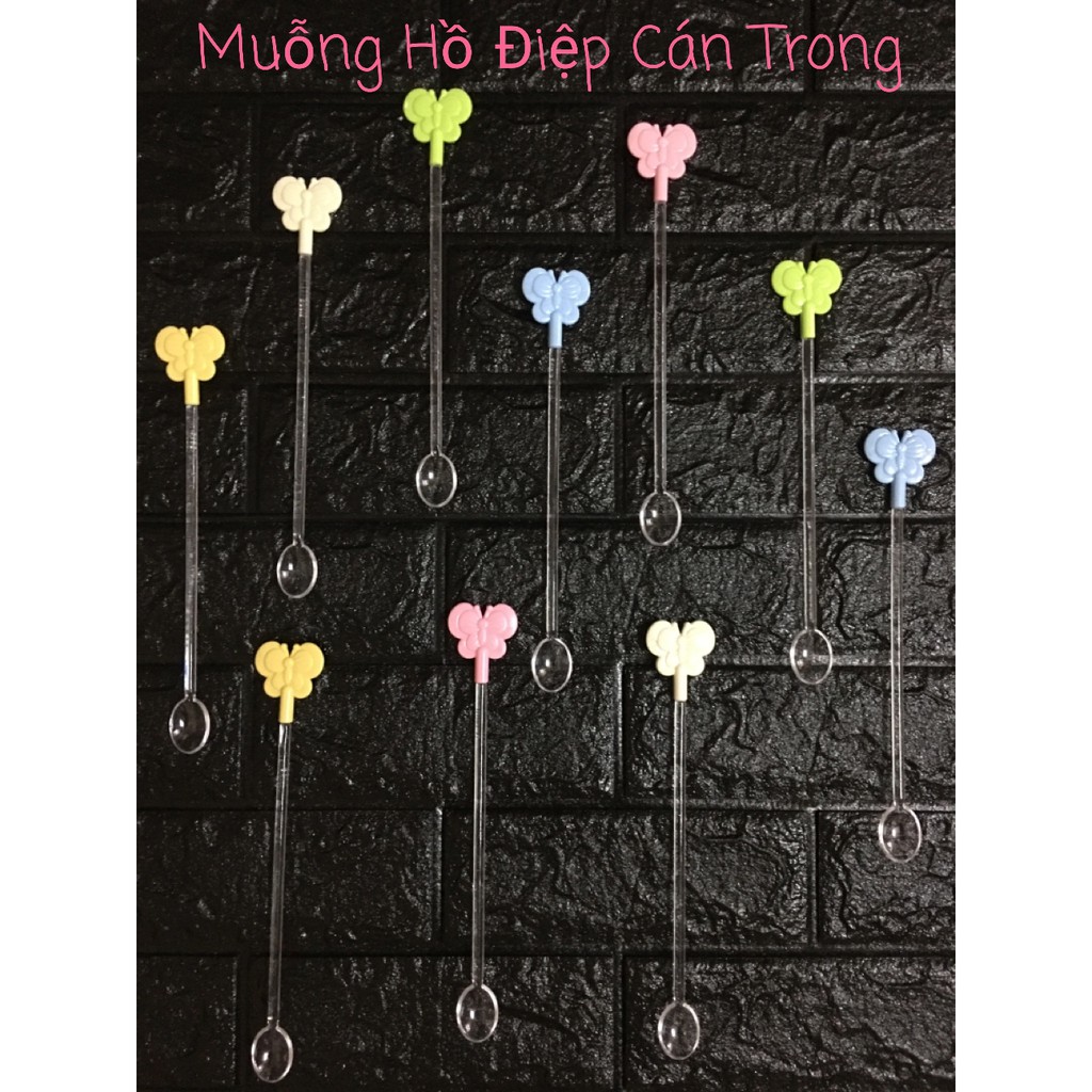 10 muỗng hồ điệp cán trong nhựa hình bươm bướm sinh tố trà sữa cà phê cocktail - Butterfly spoon