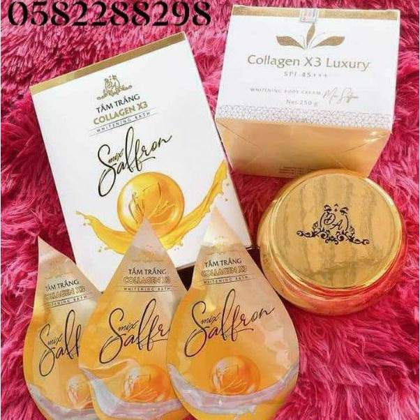 COMBO BODY DƯỠNG TRẮNG SIÊU ĐỈNH TẮM TRẮNG COLLAGEN X3 & KEM BODY COLLAGEN X3 LUXURY