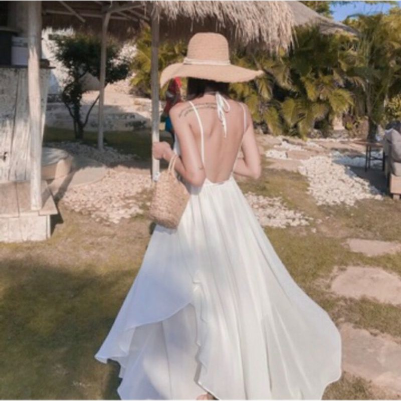 Maxi Đi Biển 2 Tầng Hở Lưng Sang Chảnh Quyến Rũ, kèm 3 ảnh cuối của khách hàng gửi tặng shop | BigBuy360 - bigbuy360.vn