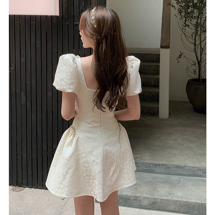 Cổ Phiếu Sẵn Sàng❣Ah F &amp; X Đầm Tay Phồng Đính Đá Phong Cách Preppy Mùa Hè 2022 Mới Cho Nữ