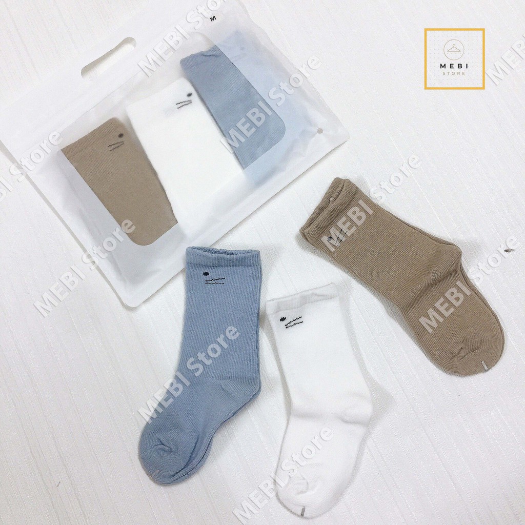 (Ảnh thật 100%) Tất sơ sinh, 0-1T, 1-3T Set 3 đôi Tất, vớ trẻ em cao cổ túi zip, cotton mềm mịn cho bé trái bé gái