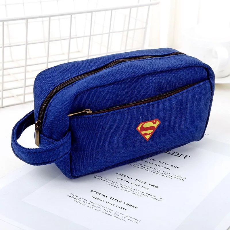 Túi đựng bút bằng vải canvas in họa tiết logo siêu anh hùng dễ thương/Hộp bút hình siêu anh hùng dẹt dễ thương