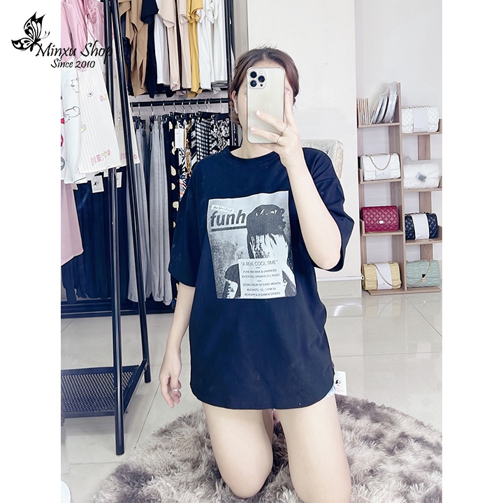 Áo phông nữ, áo thun cotton chất dày đẹp dáng thụng mặc giấu quần in hình chất lừ phom đẹp QCL1 Minxu shop mã AO93