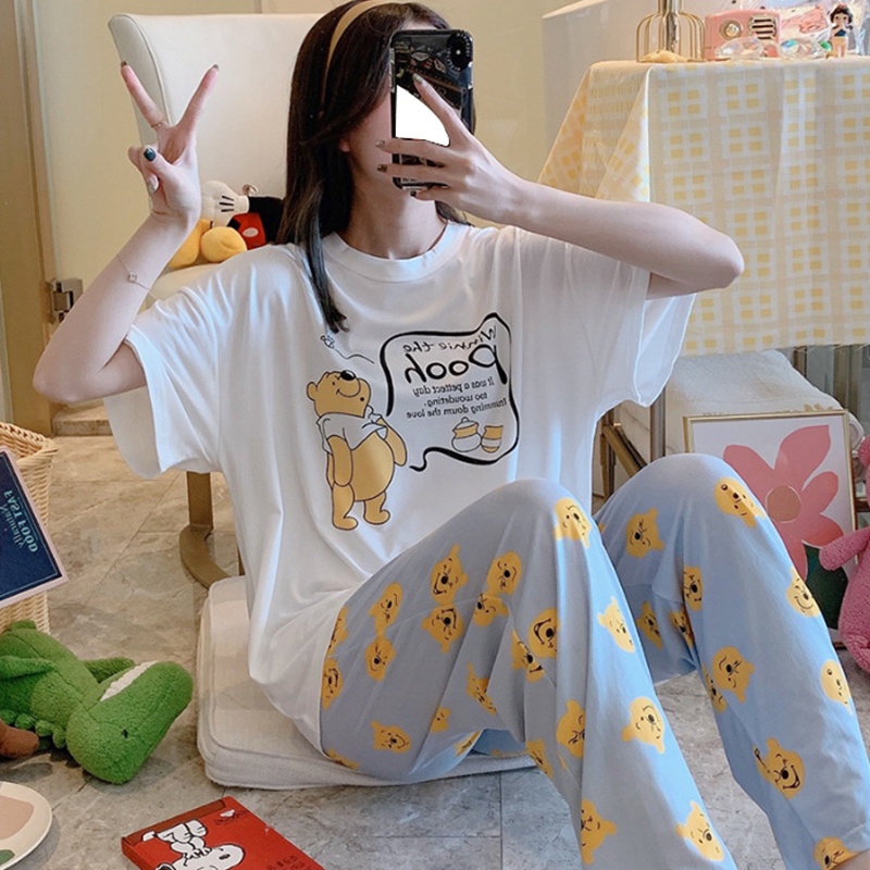 Bộ Đồ Ngủ Hai Mảnh Thoáng Khí In Họa Tiết Hoạt Hình Dễ Thương Cho Nữ