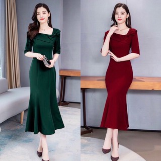 ĐẦM ÔM ĐUÔI CÁ ĐÍNH NƠ NỮ XANH ĐỎ HÀNG THIẾT KẾ CAO CẤP