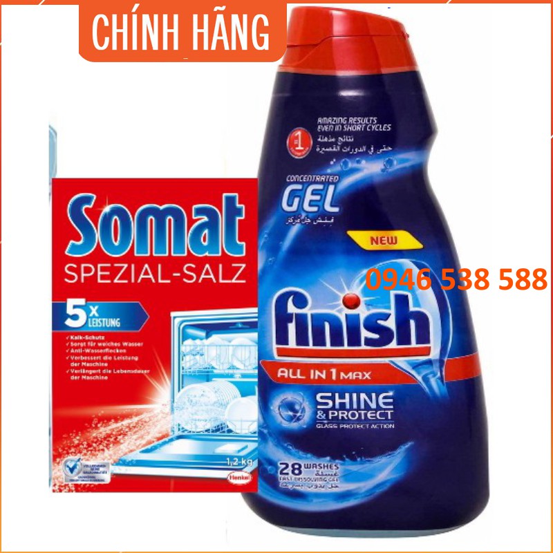 Combo Nước rửa bát Finish 650ml + muối rửa bát somat 1.2kg chuyên dùng cho máy