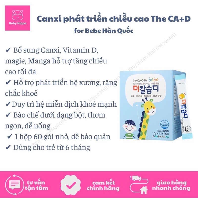 Canxi phát triển chiều cao The CA+D for Bebe Hàn Quốc 1,5g x 60 gói