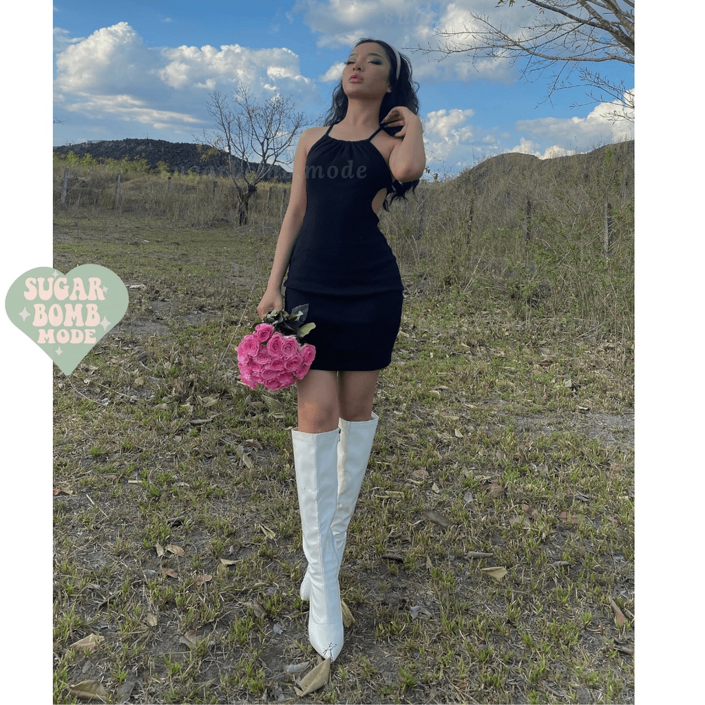 Đầm Body Sexy 2 Dây Hở Lưng Váy Ôm Đen Cut-out Thun Sang Chảnh Đi Dạo Phố Sugarbomb.mode