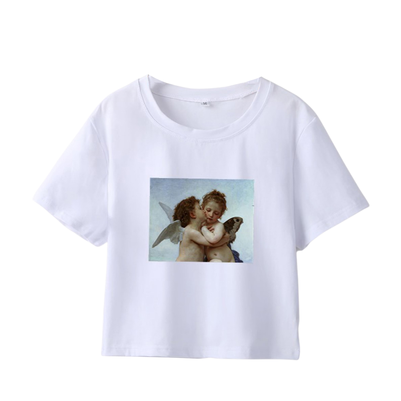 Áo Croptop Tay Ngắn Cổ Tròn Hoạ Tiết Thiên Thần Cho Phái Nữ | BigBuy360 - bigbuy360.vn