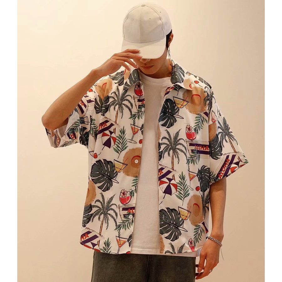 Áo sơ mi hoa văn dáng rộng ngắn tay thời trang đi biển cá tính | BigBuy360 - bigbuy360.vn