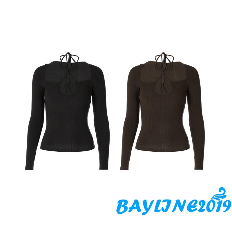 Áo kiểu tay dài cổ vuông màu sắc thời trang xuân thu cho nữ