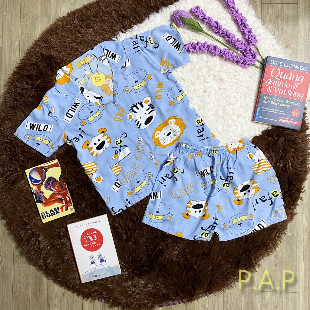 Pijama Đùi Đồ Bộ Tay Ngắn Quần Ngắn Cho Bé Trai Và Bé Gái Chất Vải Tole Siêu Mềm Mịn - Màu Xanh Nhạt