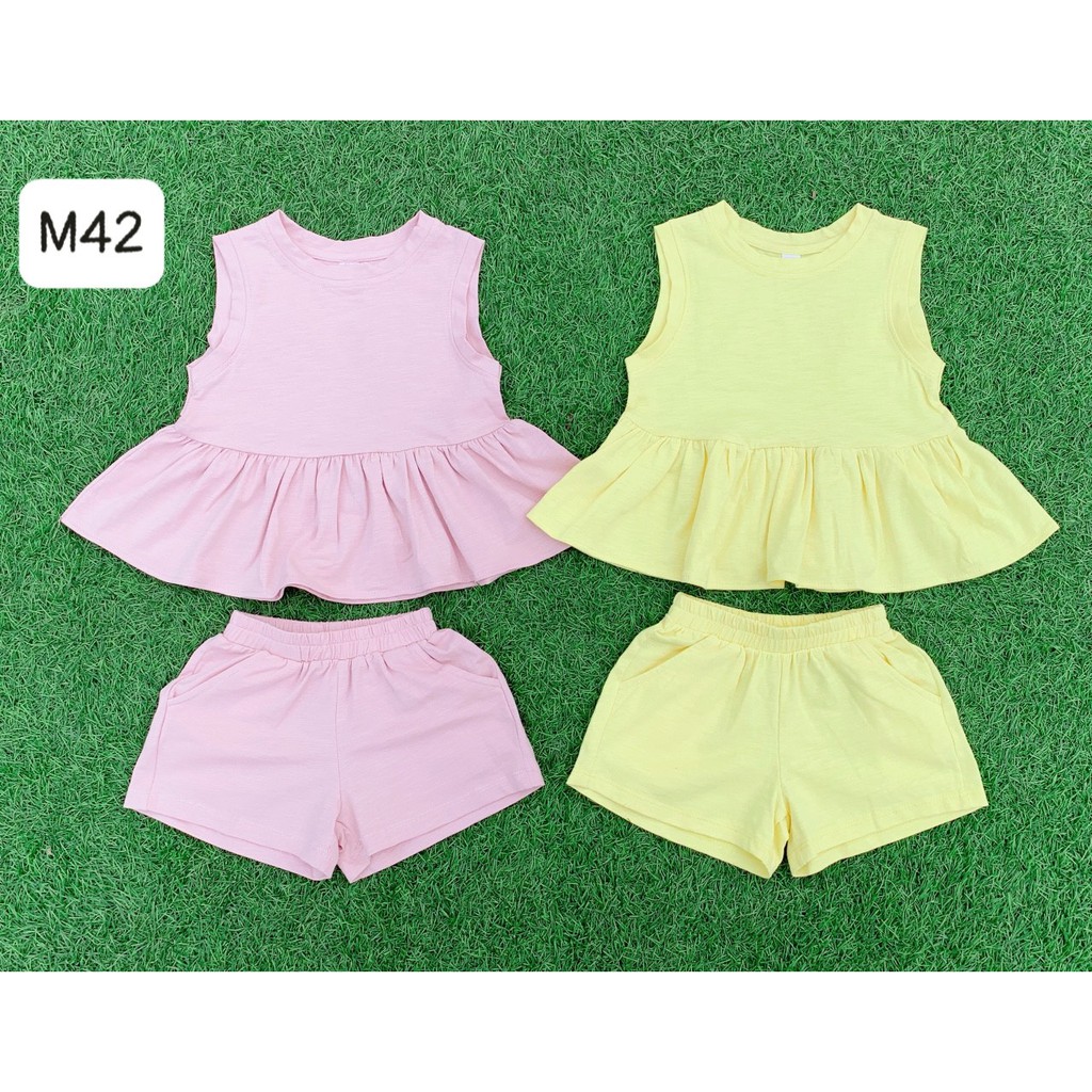 [ảnh thật] Bộ cotton xước xuất hàn Miakid, áo váy quần đùi 4 màu size 8-17kg