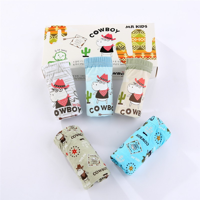 Set 5 quần xịp bé trai từ 1-13 tuổi Hàn Quốc vải cotton thoáng mát mẫu Chú Chó Cowboy