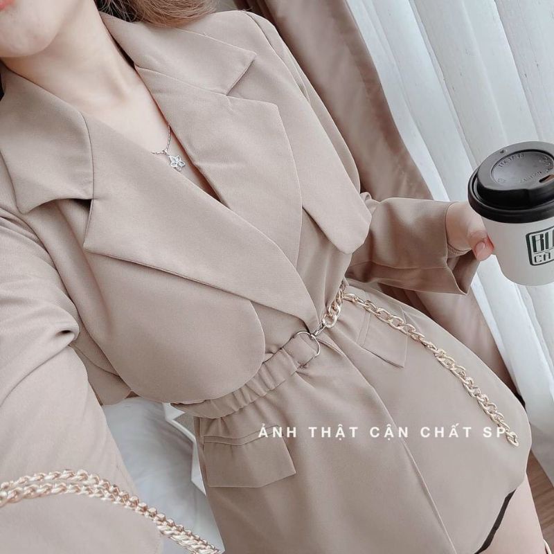 Áo Vest Nữ Ms.5622 Áo Thiết Kế Dáng Suông, Kiểu Phối Túi Hai Bên, Kèm Đai Chun Xích, Hàng Hai Lớp