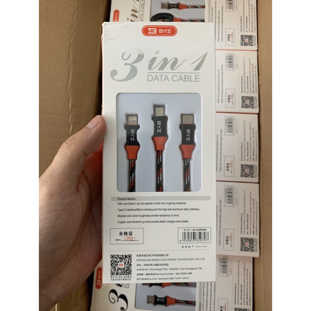 Cáp sạc 3 đầu BYZ BL-675 3 in 1_BH 3TH