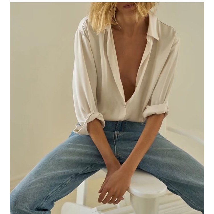 ZA Áo Sơ Mi Lụa satin Tay Dài Thời Trang Cho Nữ