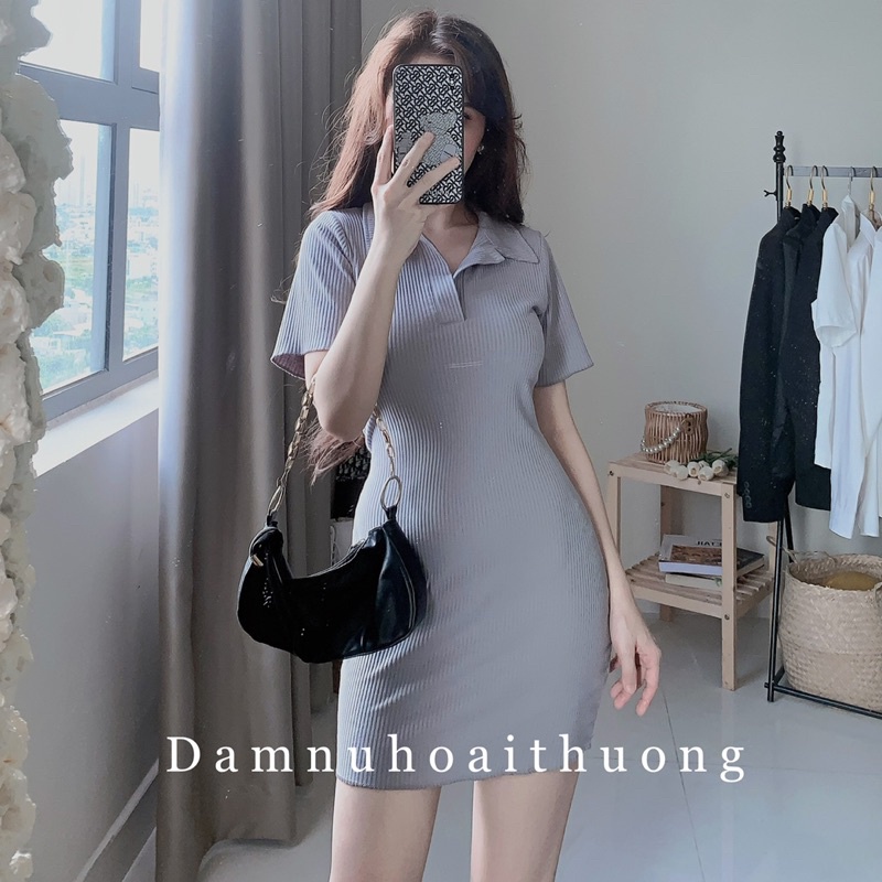 Váy polo ôm body/ Đầm ôm cổ sơ mi dáng ngắn, cộc tay chất gân xịn mịn | BigBuy360 - bigbuy360.vn