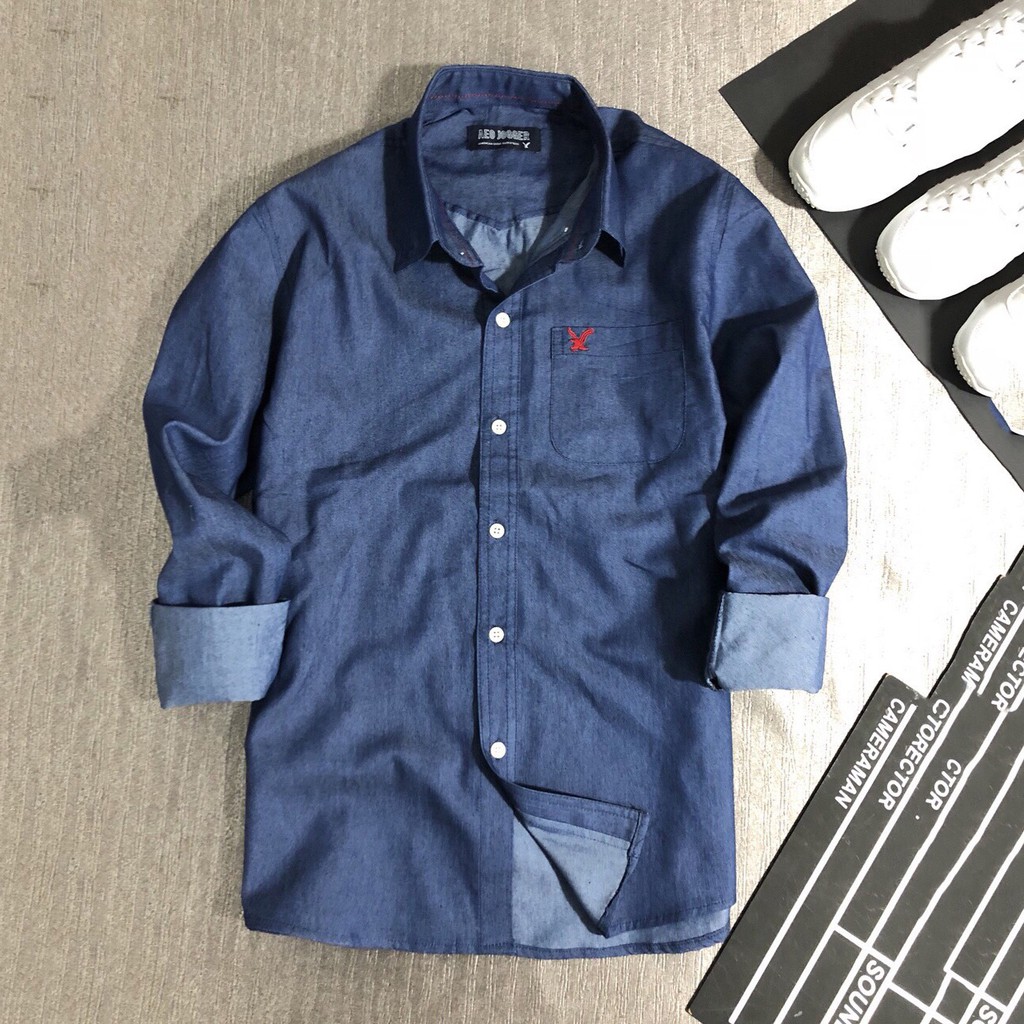 Áo sơ mi nam tay dài 1 túi chất Denim cao cấp KENSTORE89 ATV101