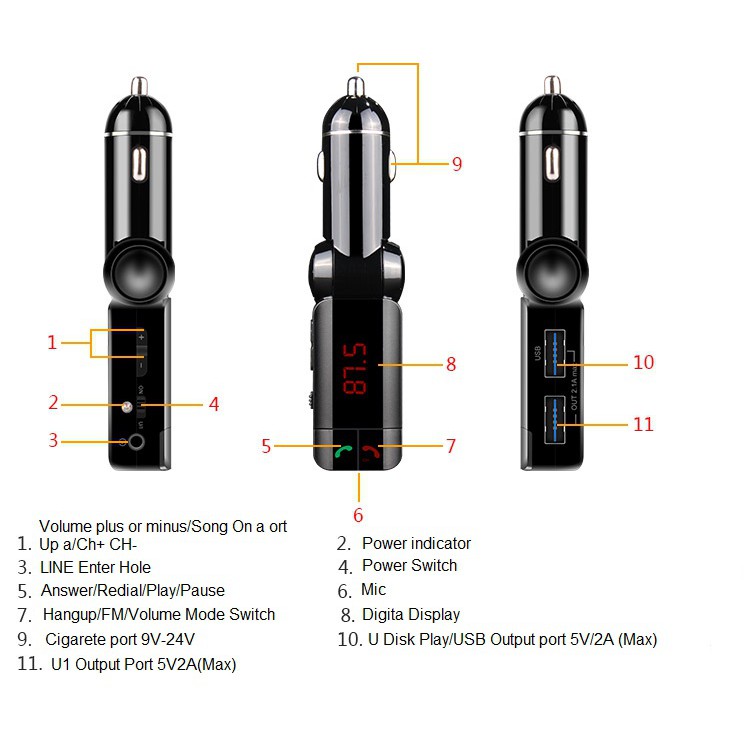 Tẩu Nghe Nhạc MP3 Bluetooth Trên Ô Tô Cao Cấp Kiêm Sạc Điện Thoại BC-06