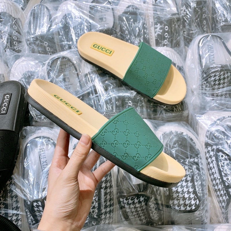 Dép Lê Nam Dép Quai Ngang Gucci Cao Cấp 2 Màu Đen/Xanh