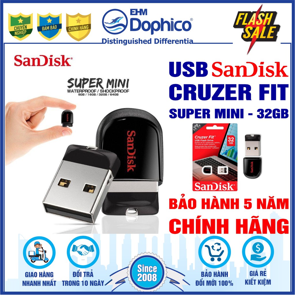 USB SanDisk Cruzer Fit CZ33 – Super Mini – USB Flash Diver – CHÍNH HÃNG – Bảo hành 5 năm – Dung lượng 32GB/16GB