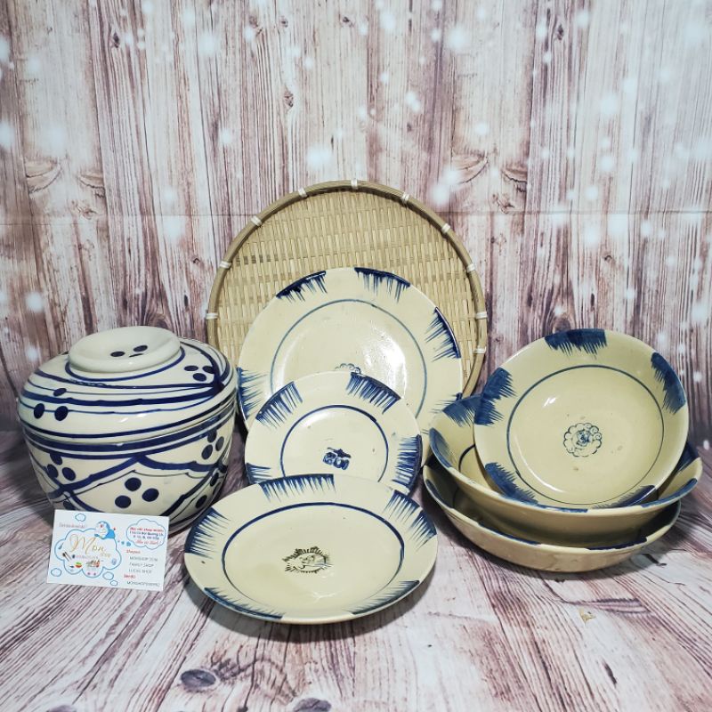 💥💢Bộ Tô Chén Dĩa Gốm Xưa💢💥 Nguyên Bộ Cho Gia Đình 5 Người.😉[lưu ý hàng không đẹp láng chỉ mang cảm giác hoài niệm😋👌