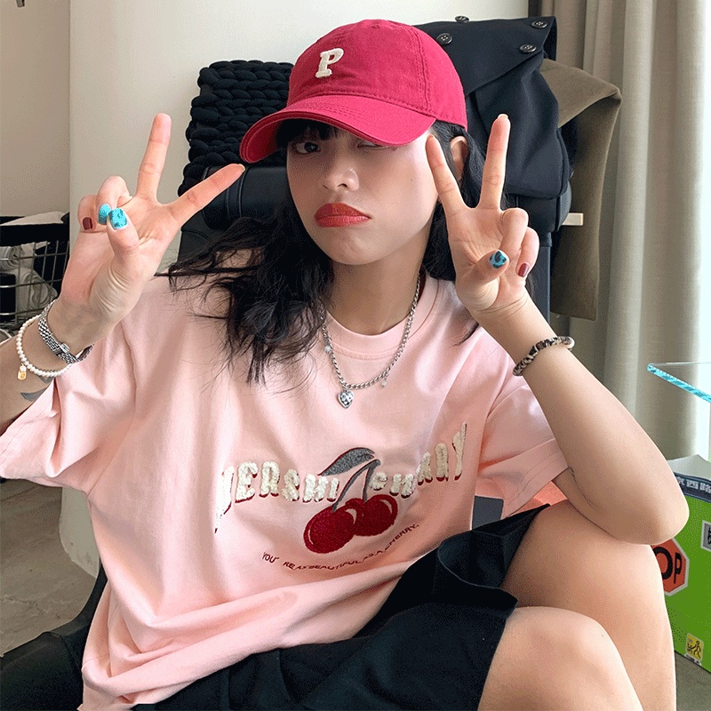 Áo thun SUXI ngắn tay cổ tròn in họa tiết trái cây đơn giản cho nữ