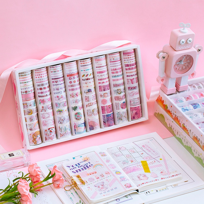 Bộ 120 Cuộn Băng Keo Giấy Washi In Họa Tiết Hoa / Mặt Trăng / Ngôi Sao Dùng Trang Trí Sổ Tay Nhật Ký