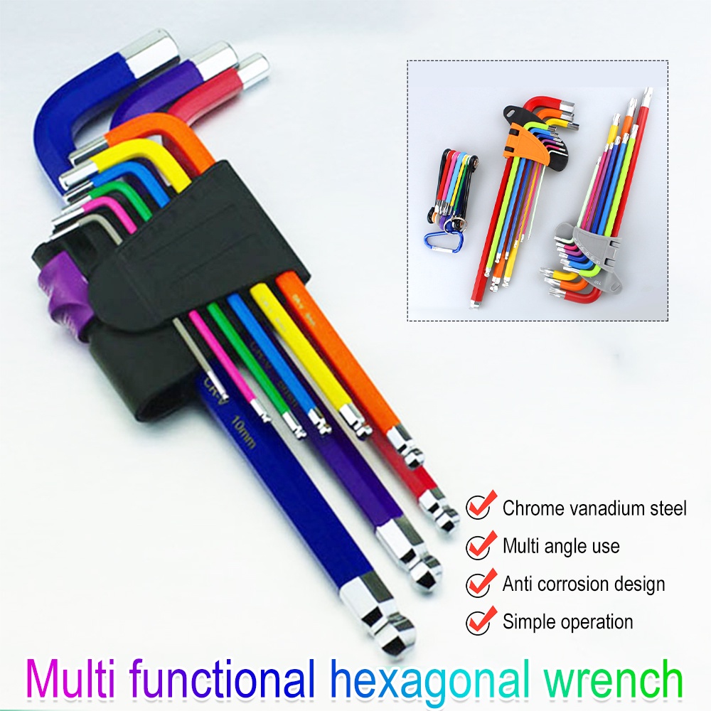Bộ 9 Cờ Lê Lục Giác Nhiều Màu Sắc 1.5mm-10mm