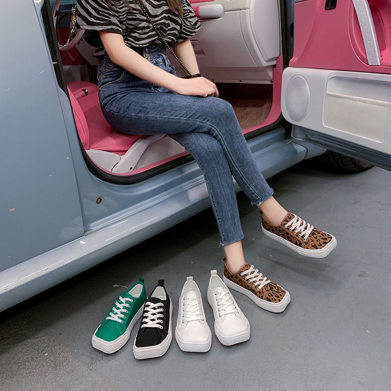 Giày Thể Thao Vải Bạt Mũi Vuông Thắt Dây Thời Trang Hàn Quốc Mới 2022