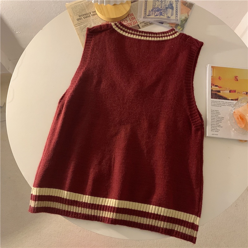 Áo sát nách dệt kim SUXI dáng rộng cổ V vintage thời trang mùa đông cho nữ