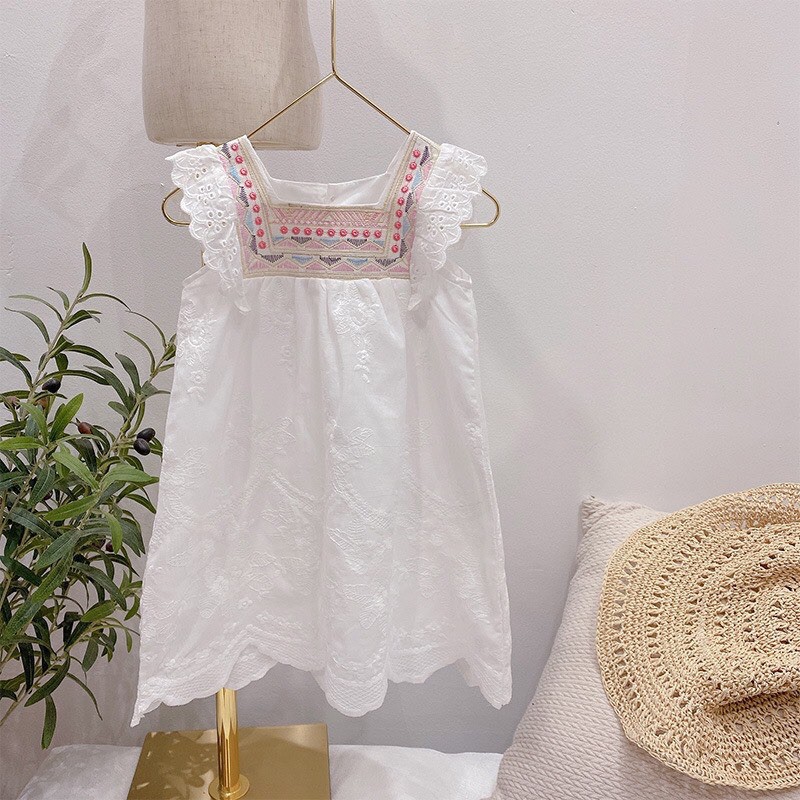 Váy thêu ngực thô mềm bé gái