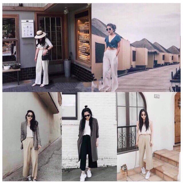 Quần đũi nhật, Quần ống rộng culottes đũi dáng dài ống suông cạp cao lưng chun siêu hot M812