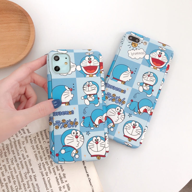 Ốp điện thoại kính cường lực cứng bảo vệ toàn diện 360 độ in hình Doraemon thời trang cho iPhone 12mini 11 12 Pro Max XS XR X 5 5S 6 6S 7 8 Plus