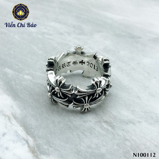 Nhẫn bạc nam nữ CH thập tự chất liệu bạc Thái 925 phong cách trẻ trung cá tính thương hiệu Viễn Chí Bảo N100158